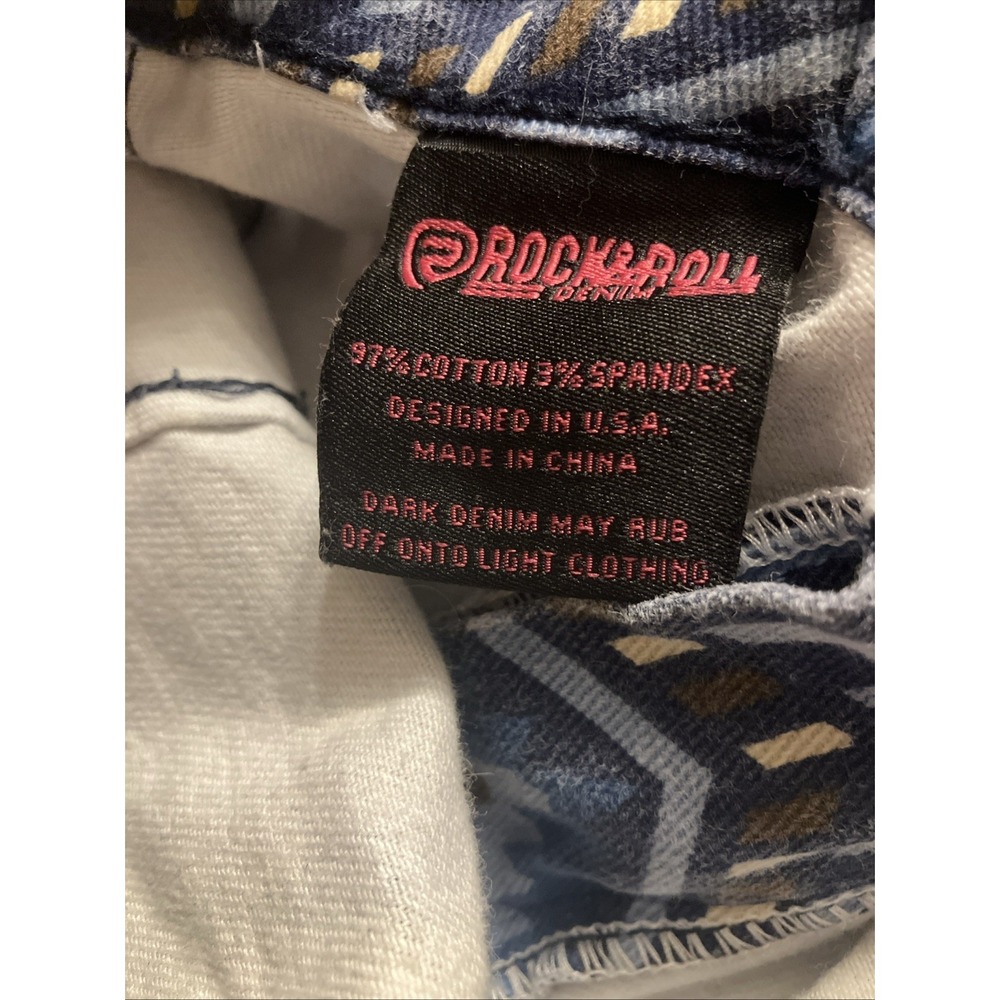 Rock & Roll Denim Bell Jeans Womens 24 30" Inseam Blue Flare Aztec Print - Picture 9 of 12